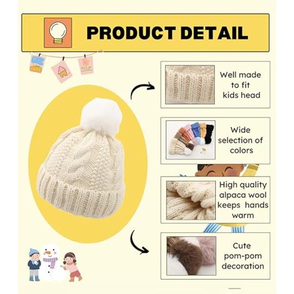 Toddler Boys Girls Winter Beanie Hat Warm Cozy Knit Pom Pom Knit Hat for Kids - Picture 2 of 4